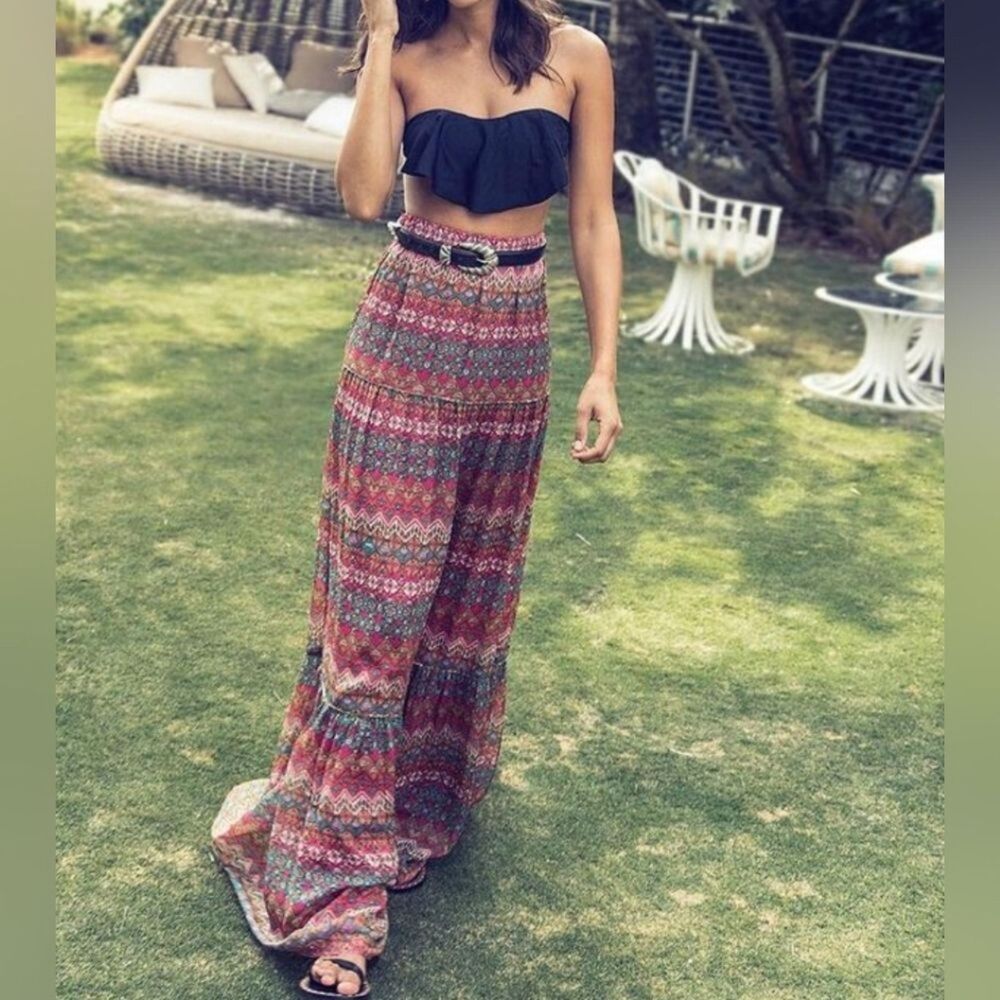 Diane Von Furstenberg Silk Maxi Skirt Size P Boho Chic Feminine Preppy Summer